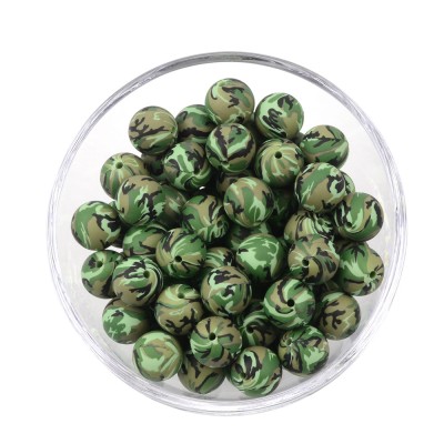 12mm Round CAMO Print  Silicone Beads