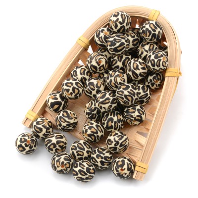 19mm Round Leopard Print Silicone Beads